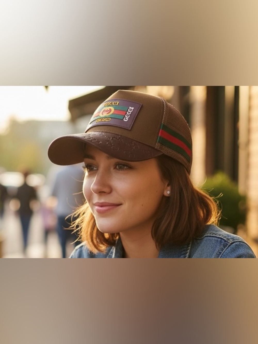 Designer,classic Brown Green Red Logo Patch Baseball Cap themed trucker hat New
